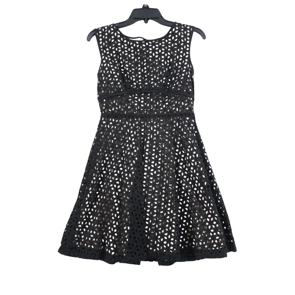 Ann Taylor Loft Petites‎ Black Eyelet Cotton Fit Flare Dress 0P Sleeveless